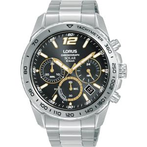 LORUS Sports Solar Chronograph Black Dial 43.8mm Silver Stainless Steel Bracelet RZ509AX9 - 49601