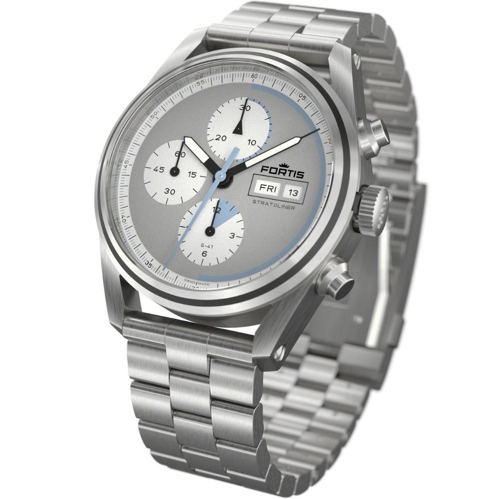 FORTIS Stratoliner S-41 Chronograph Automatic Cool Gray Dial 41mm Silver Stainless Steel Bracelet F2340007