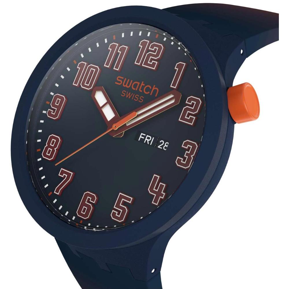 SWATCH Essentials Essentially Confident Three Hands 47mm Blue and Orange Silicon Strap SB01S700