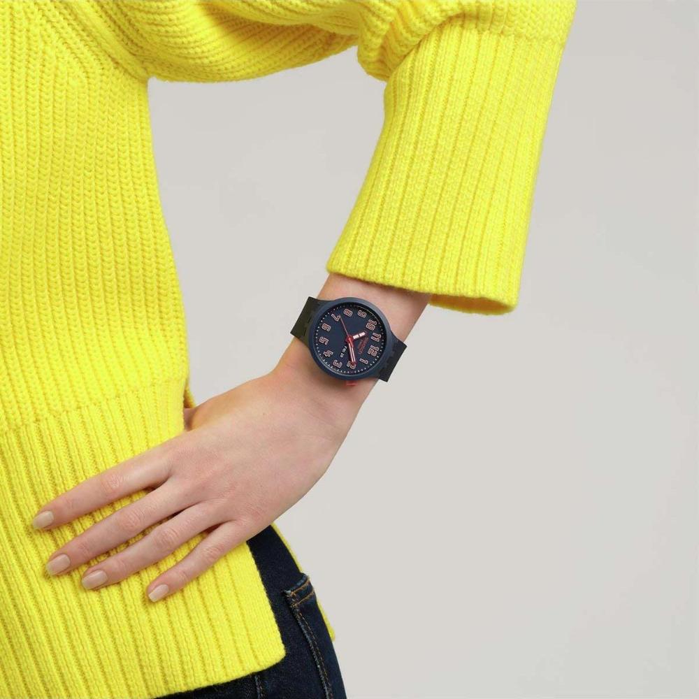 SWATCH Essentials Essentially Confident Three Hands 47mm Blue and Orange Silicon Strap SB01S700