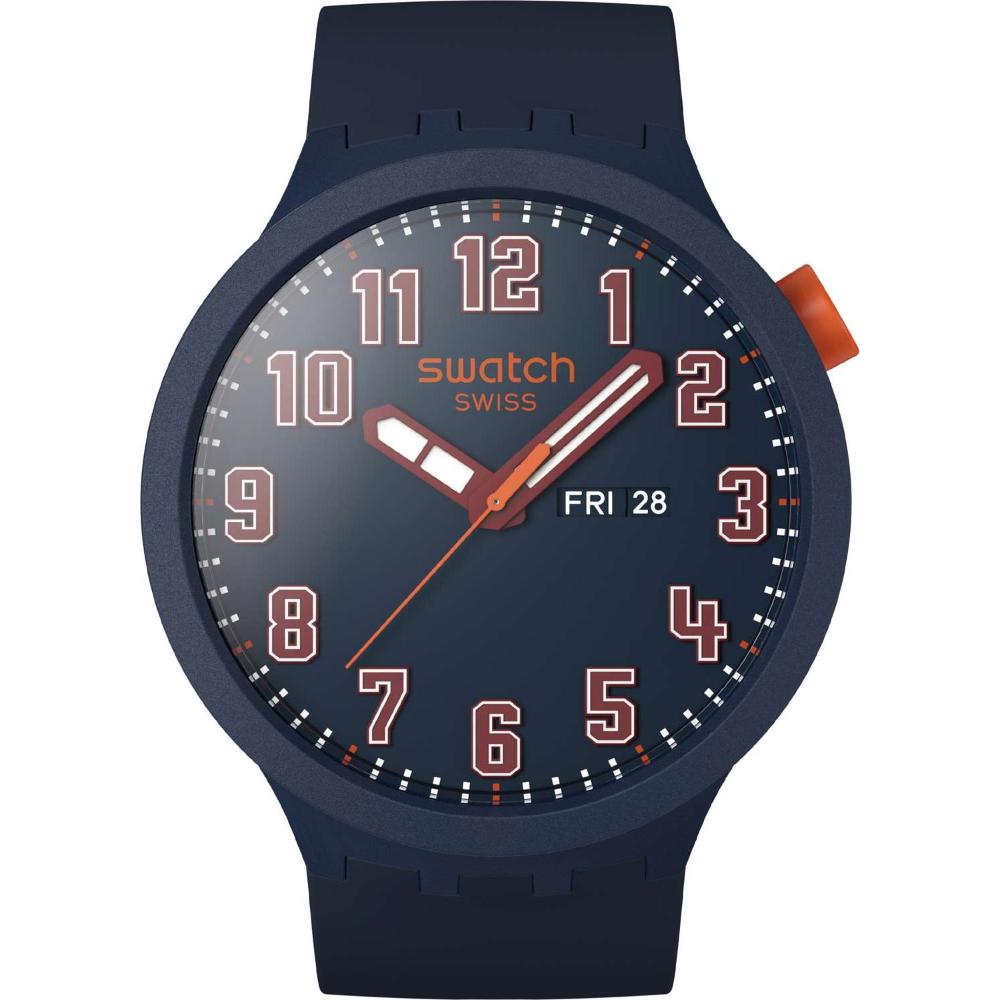 SWATCH Essentials Essentially Confident Three Hands 47mm Blue and Orange Silicon Strap SB01S700