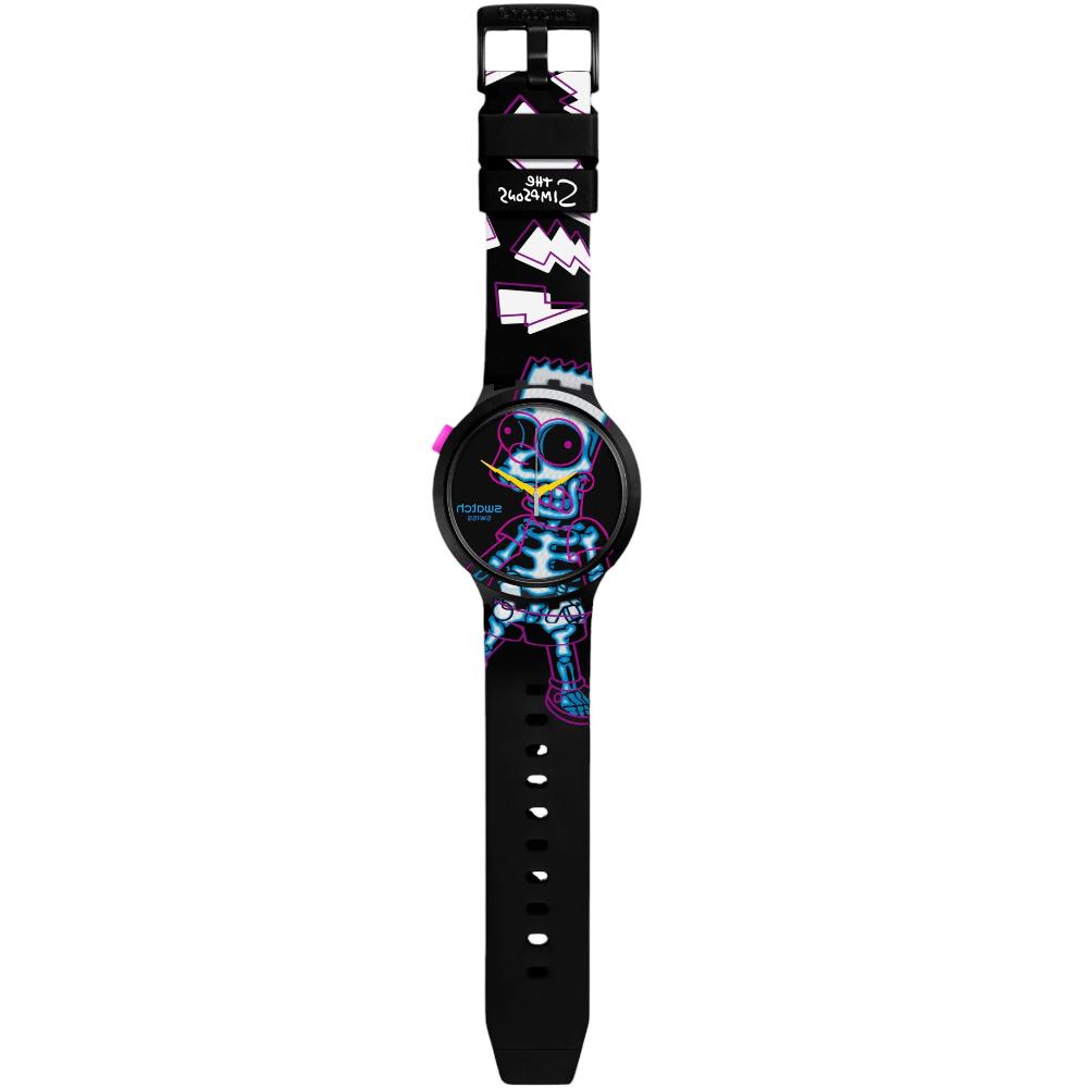 SWATCH Big Bold Bioceramic Aye Carumboo 47mm Black Silicone Strap SB01Z105