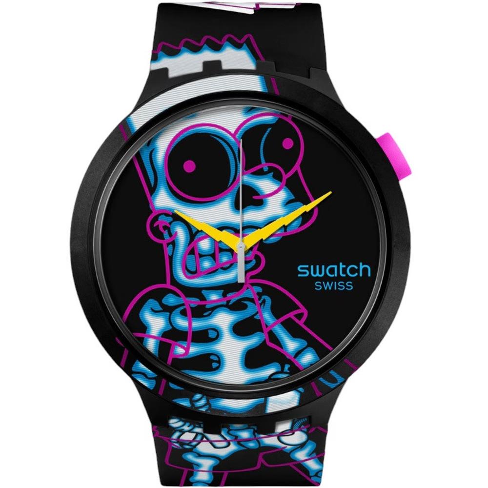 SWATCH Big Bold Bioceramic Aye Carumboo 47mm Black Silicone Strap SB01Z105