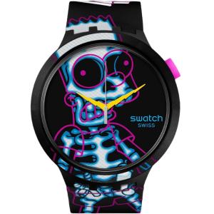 SWATCH Big Bold Bioceramic Aye Carumboo 47mm Black Silicone Strap SB01Z105 - 49833