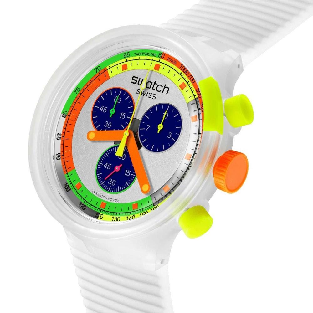 SWATCH Big Bold Chronograph Neon Jelly 47mm White Silicone Strap SB02K100