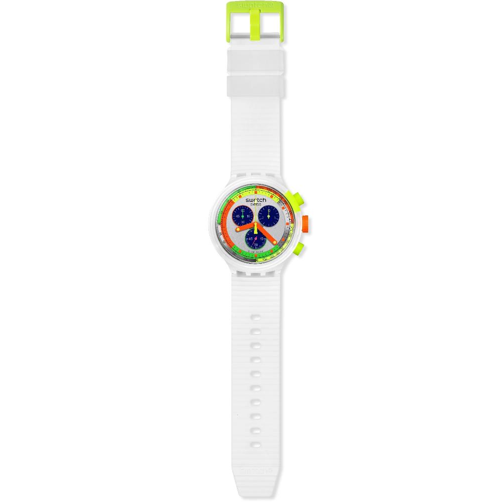 SWATCH Big Bold Chronograph Neon Jelly 47mm White Silicone Strap SB02K100