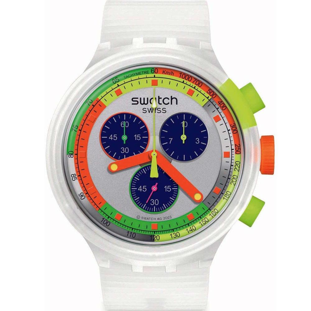 SWATCH Big Bold Chronograph Neon Jelly 47mm White Silicone Strap SB02K100