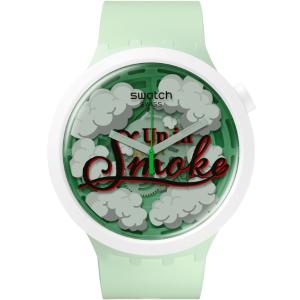 SWATCH Big Bold Bioceramic Up In Smoke 47mm Green Silicone Strap SB03Z103 - 49825