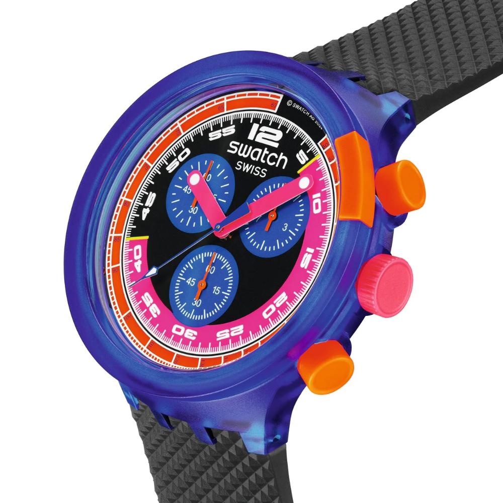 SWATCH Big Bold Chronograph Neon Party To The Max 47mm Grey Biosourced Strap SB06N102