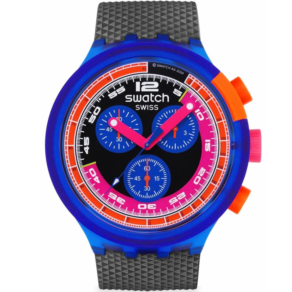 SWATCH Big Bold Chronograph Neon Party To The Max 47mm Grey Biosourced Strap SB06N102