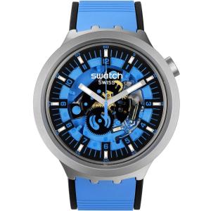 SWATCH Big Bold Irony Azure Blue Daze 47mm Silver Stainless Steel Blue Rubber Strap SB07S106 - 39923