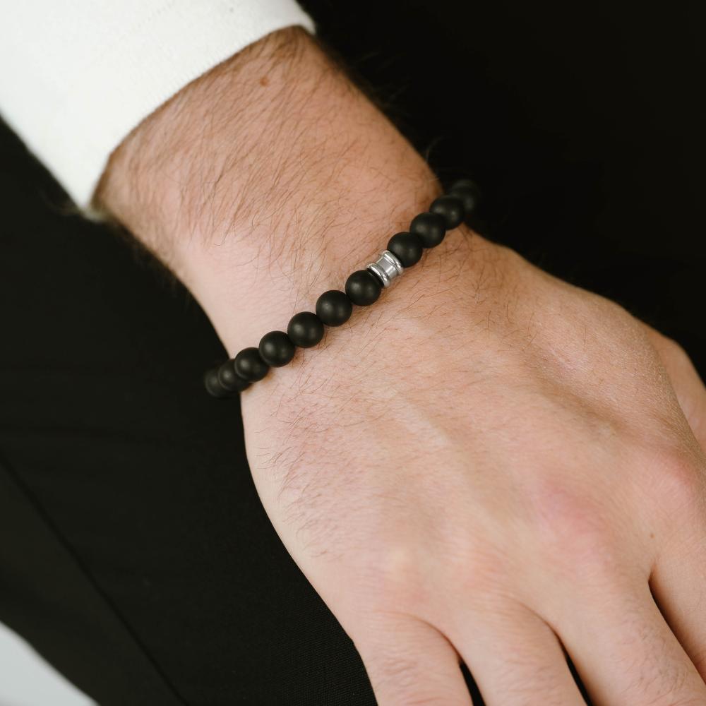 STEEL & BARNETT Matt Men's Bracelet in Black Stainless Steel and Black Onyx SBB023