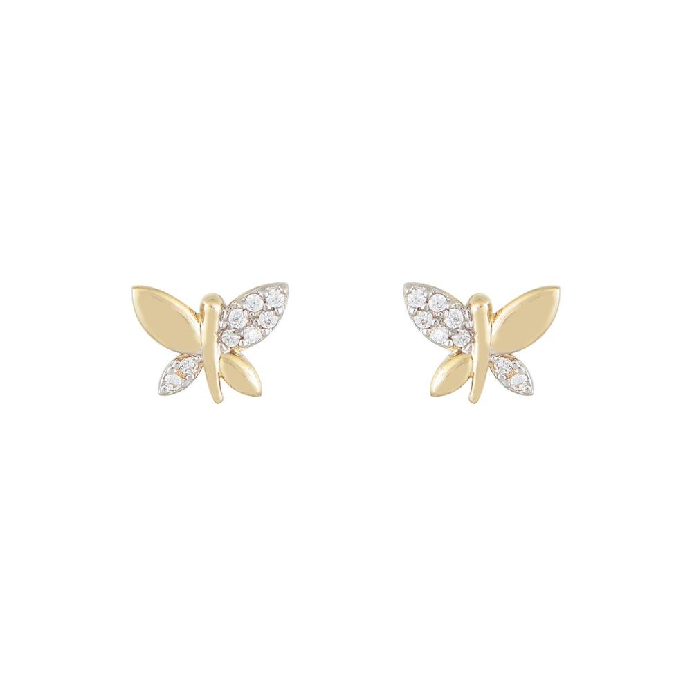 EARRINGS Butterflies K9 Yellow Gold with Zircon Stones SD306Y.K9