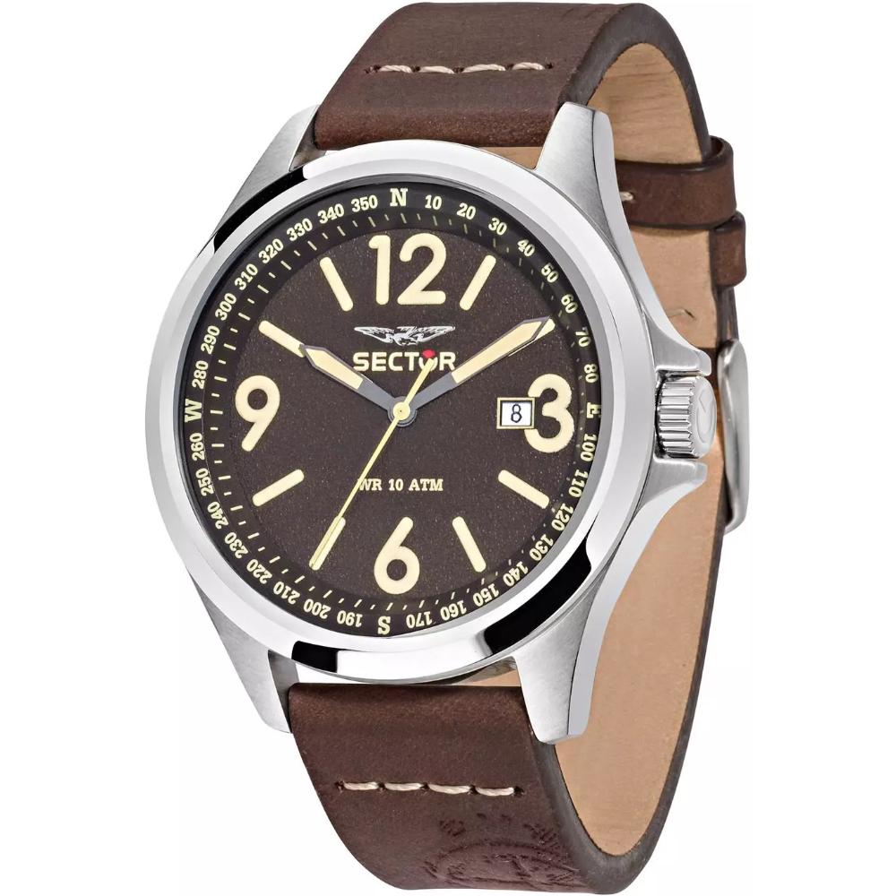 SECTOR 180 44mm Silver Stainless Steel Brown Leather Strap R3251180009