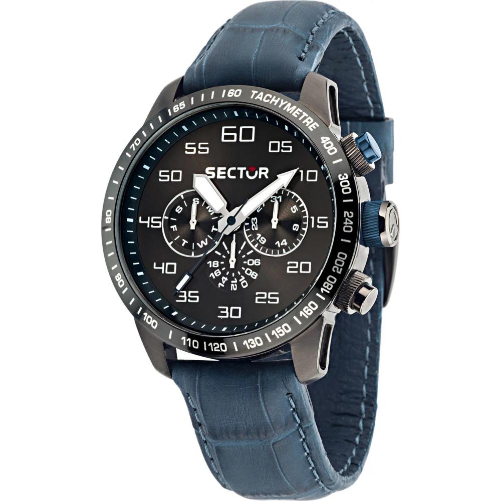 SECTOR 850 Multifunction 45mm Black Stainless Steel Blue Leather Strap R325157500