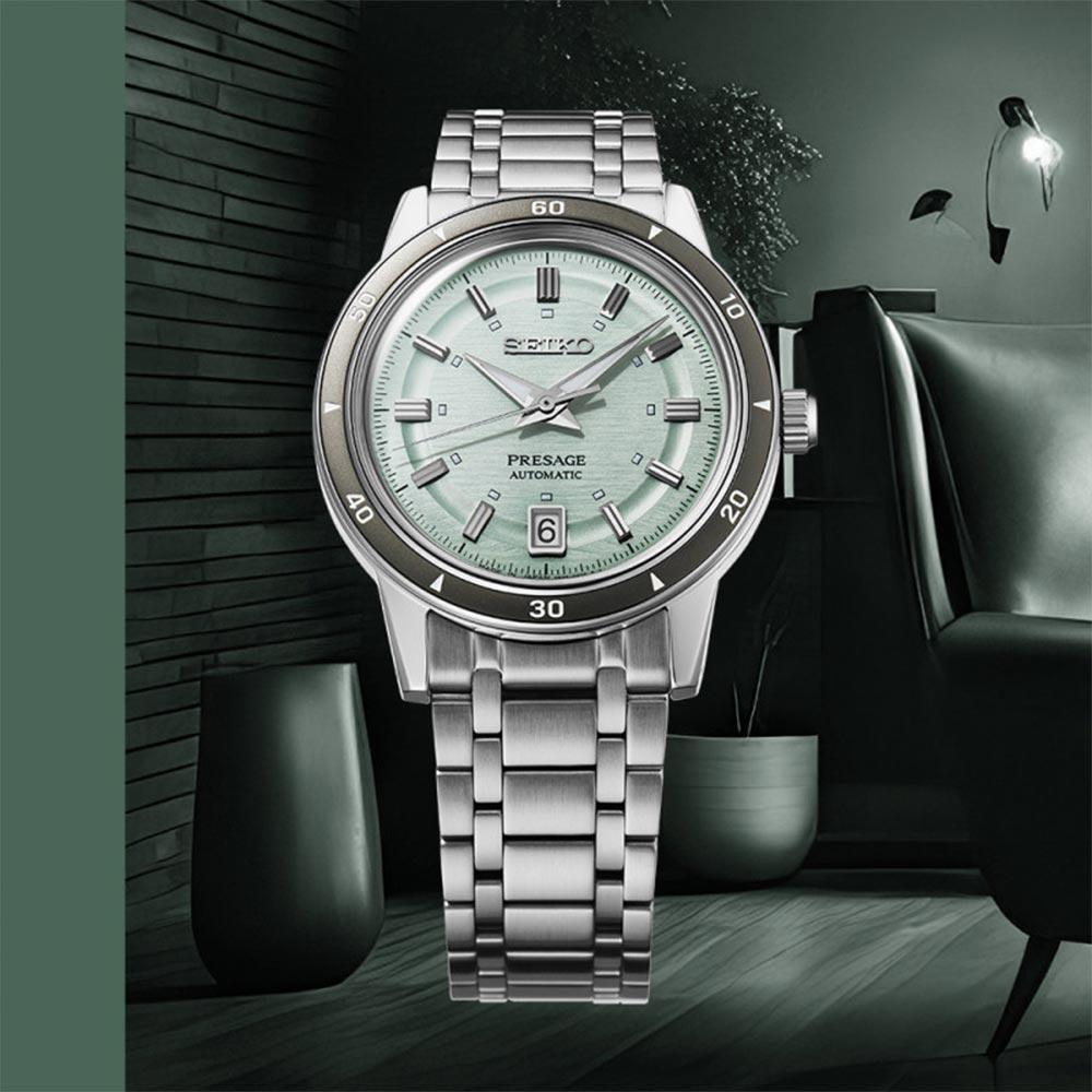 SEIKO Presage Style 60's Automatic Water Green Dial 39.5mm Silver Stainless Steel Bracelet SRPL71J1