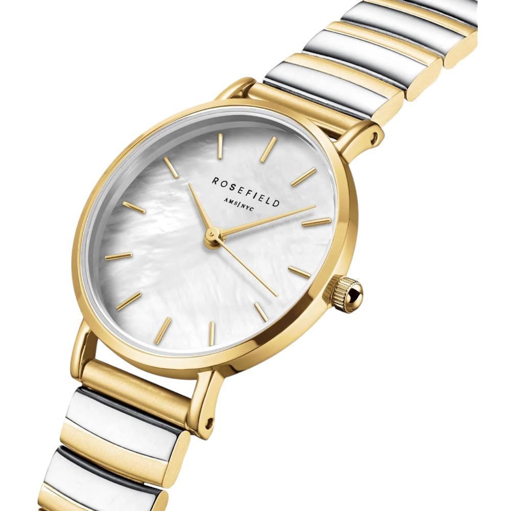 ROSEFIELD The Small Edit Mother of Pearl Dial 26mm Two Tone Silver & Gold Stainless Steel Bracelet SEWDSG-SE03