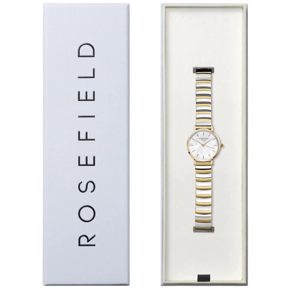 ROSEFIELD The Small Edit Mother of Pearl Dial 26mm Two Tone Silver & Gold Stainless Steel Bracelet SEWDSG-SE03