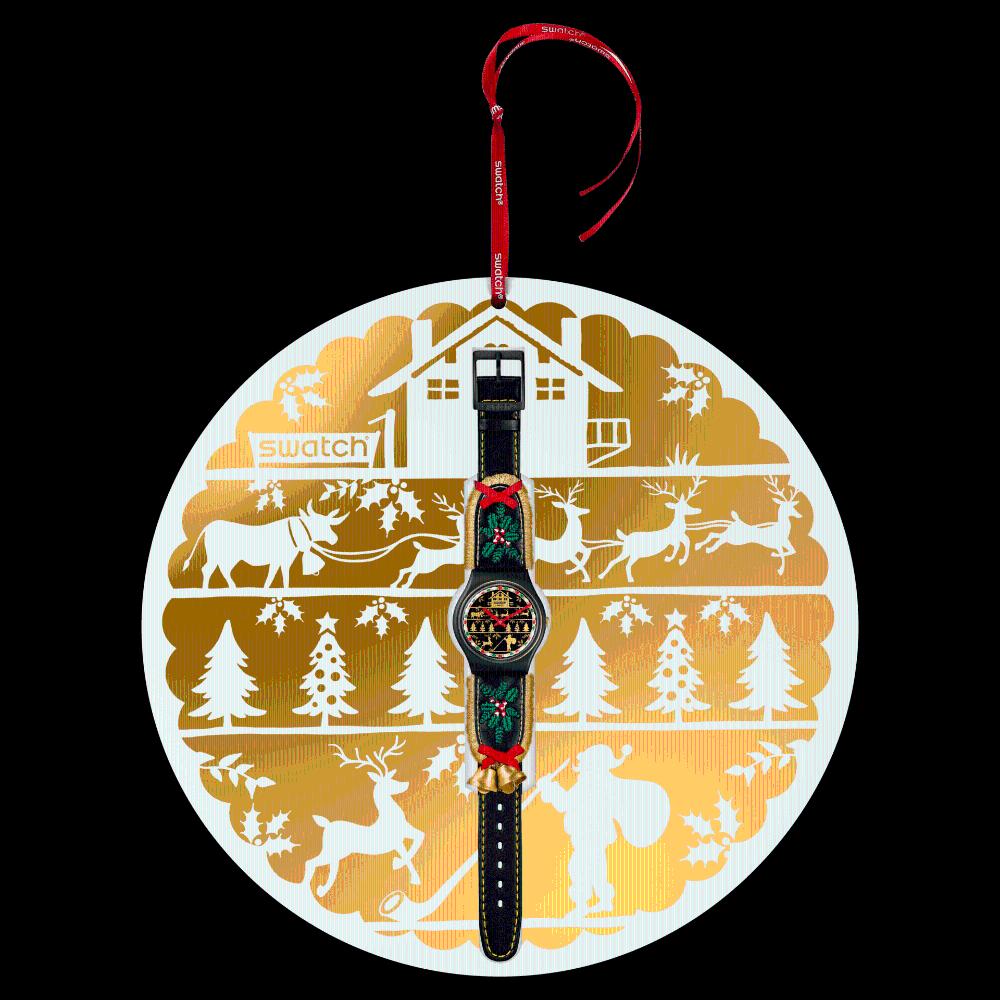 SWATCH Holiday collection Golden Merry 34mm Black Leather Strap SO28B115 - 8