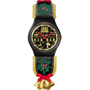 SWATCH Holiday collection Golden Merry 34mm Black Leather Strap SO28B115 - 29134