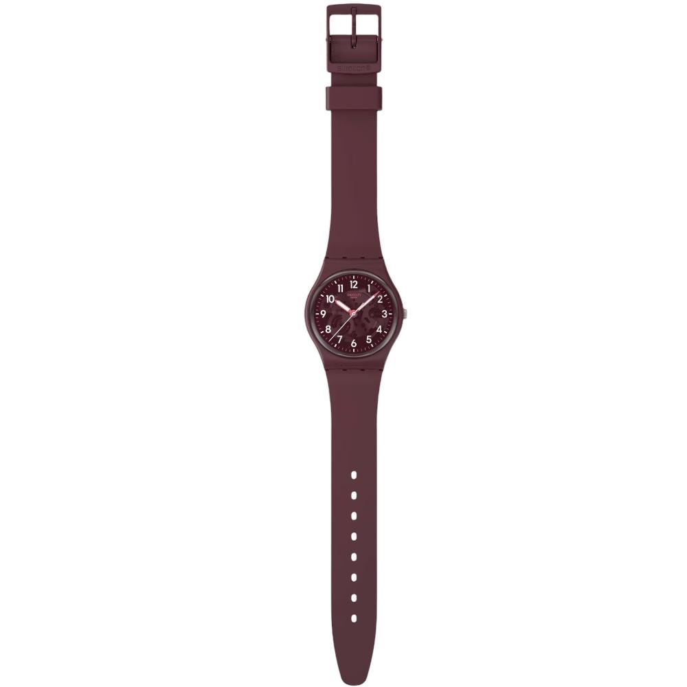 SWATCH Thru The Crown Glass Three Hands 34mm Red Silicone Strap SO28R115