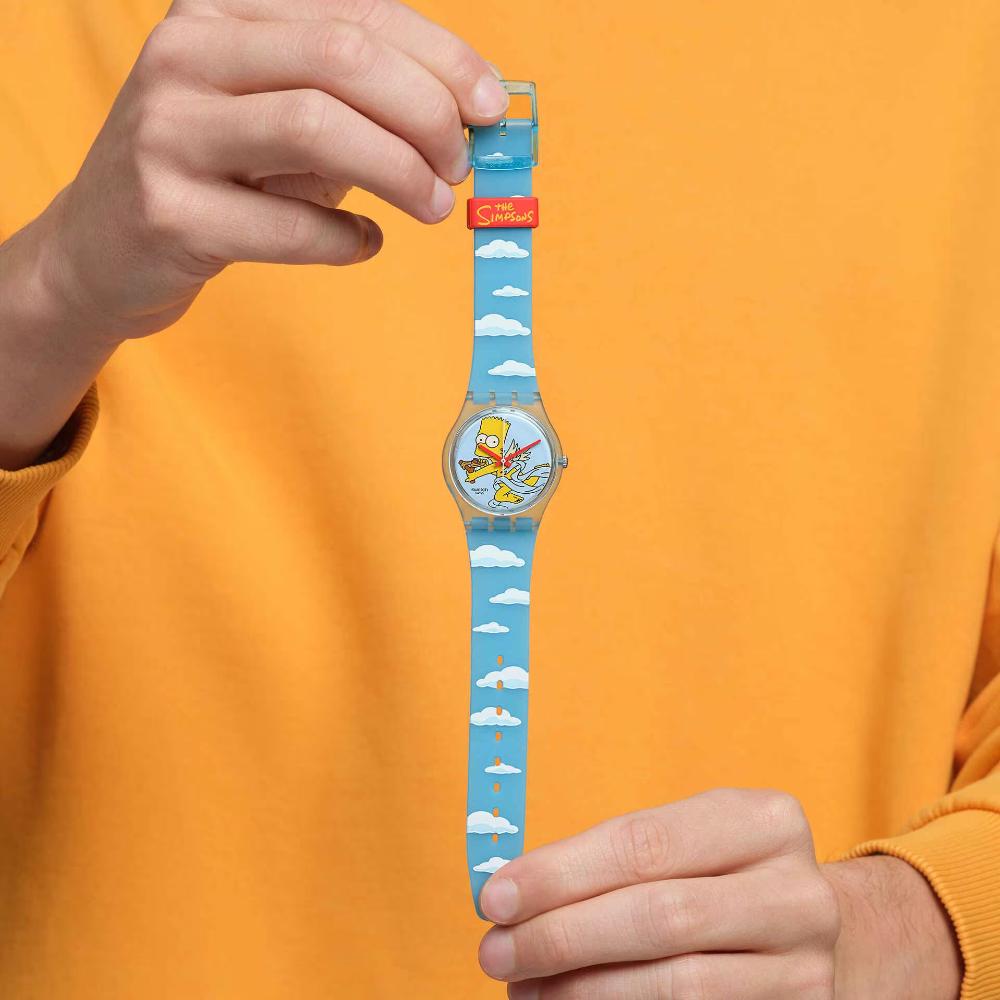 SWATCH The Simpsons Colllection Valentine's Day Angel Bart 34mm Two Tone Light Blue Silicon Strap SO28Z115