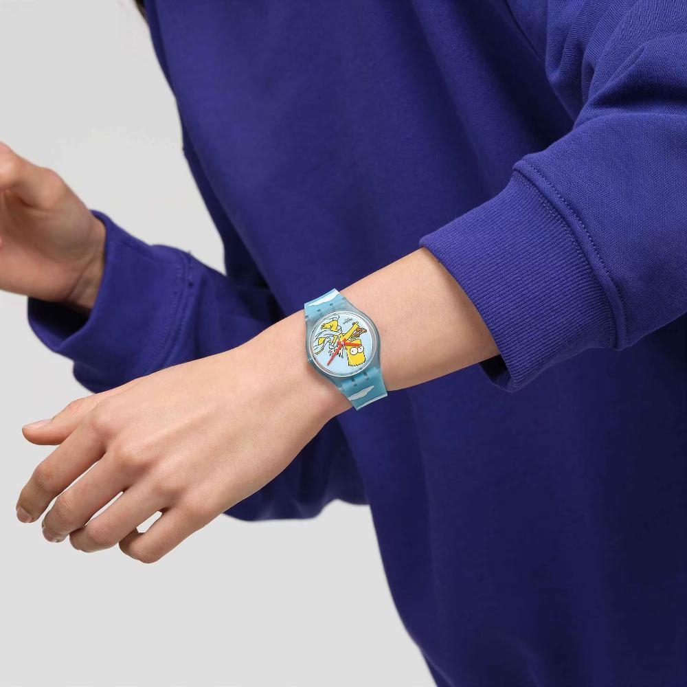 SWATCH The Simpsons Colllection Valentine's Day Angel Bart 34mm Two Tone Light Blue Silicon Strap SO28Z115 - 6