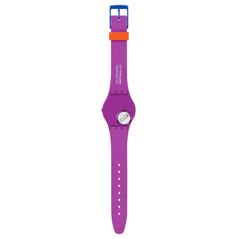 SWATCH The Simpsons Colllection Graduation Day Class Act 34mm Purple Silicon Strap SO28Z118