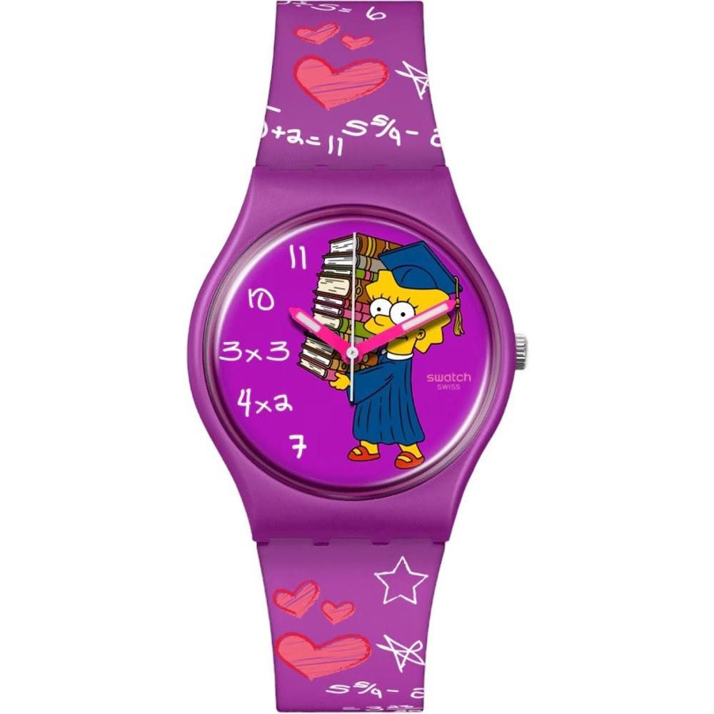 SWATCH The Simpsons Colllection Graduation Day Class Act 34mm Purple Silicon Strap SO28Z118