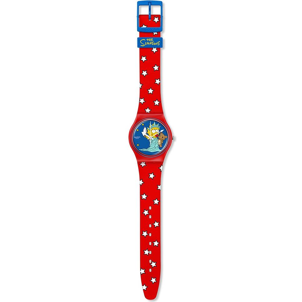 SWATCH The Simpsons Colllection Little Lady Liberty 34mm Red Silicon Strap SO28Z120