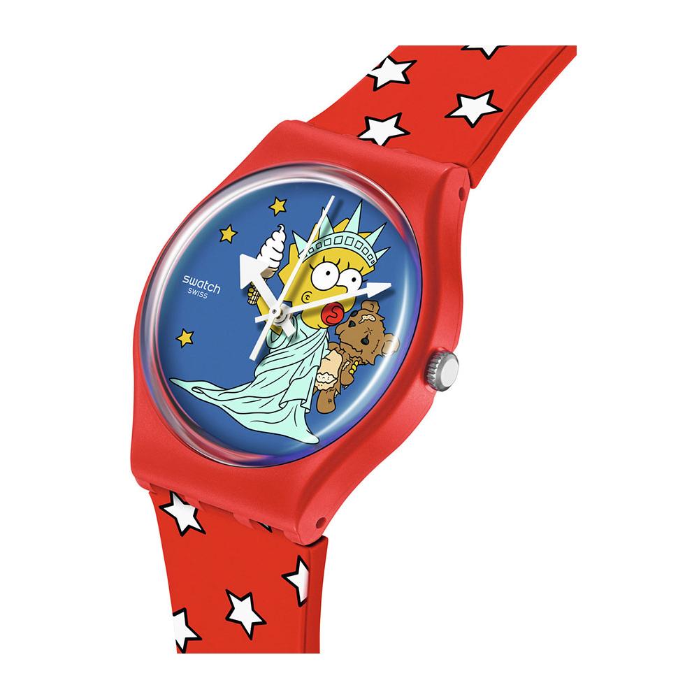 SWATCH The Simpsons Colllection Little Lady Liberty 34mm Red Silicon Strap SO28Z120