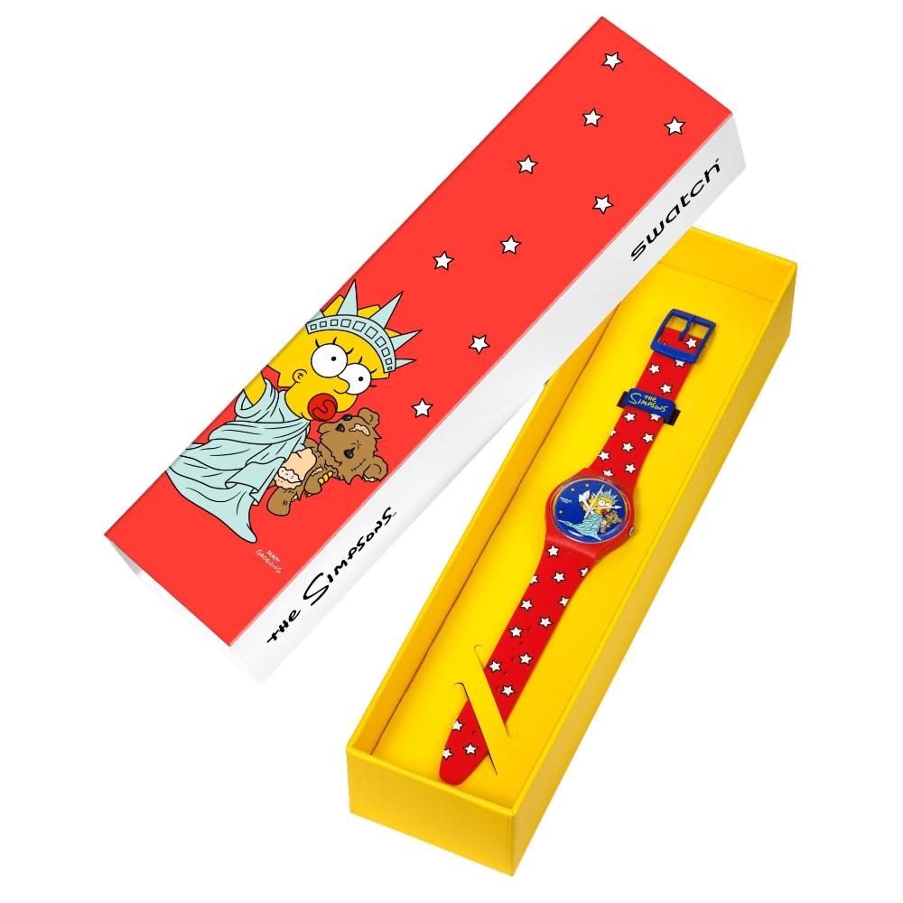 SWATCH The Simpsons Colllection Little Lady Liberty 34mm Red Silicon Strap SO28Z120