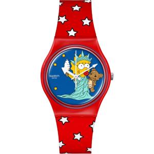 SWATCH The Simpsons Colllection Little Lady Liberty 34mm Red Silicon Strap SO28Z120 - 47491