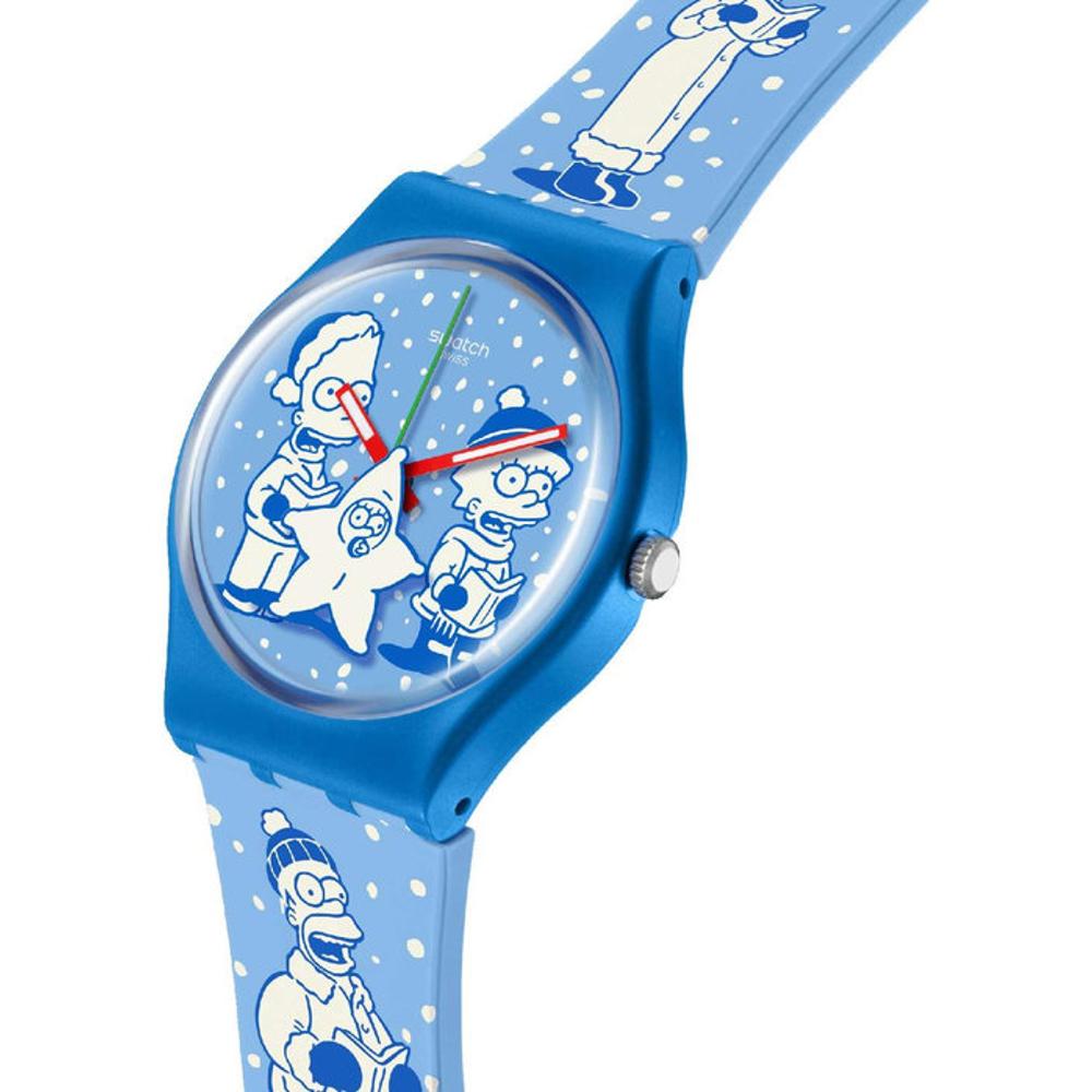 SWATCH The Simpsons Colllection Tidings Of Joy 34mm Blue Silicon Strap SO28Z126
