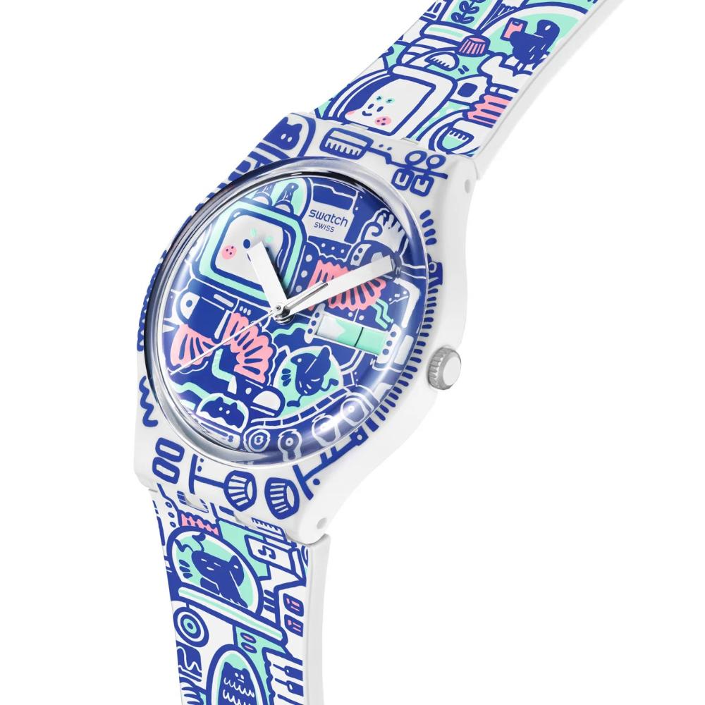 SWATCH Originals B-Bot 34mm Multicolor Silicone Strap SO28Z702
