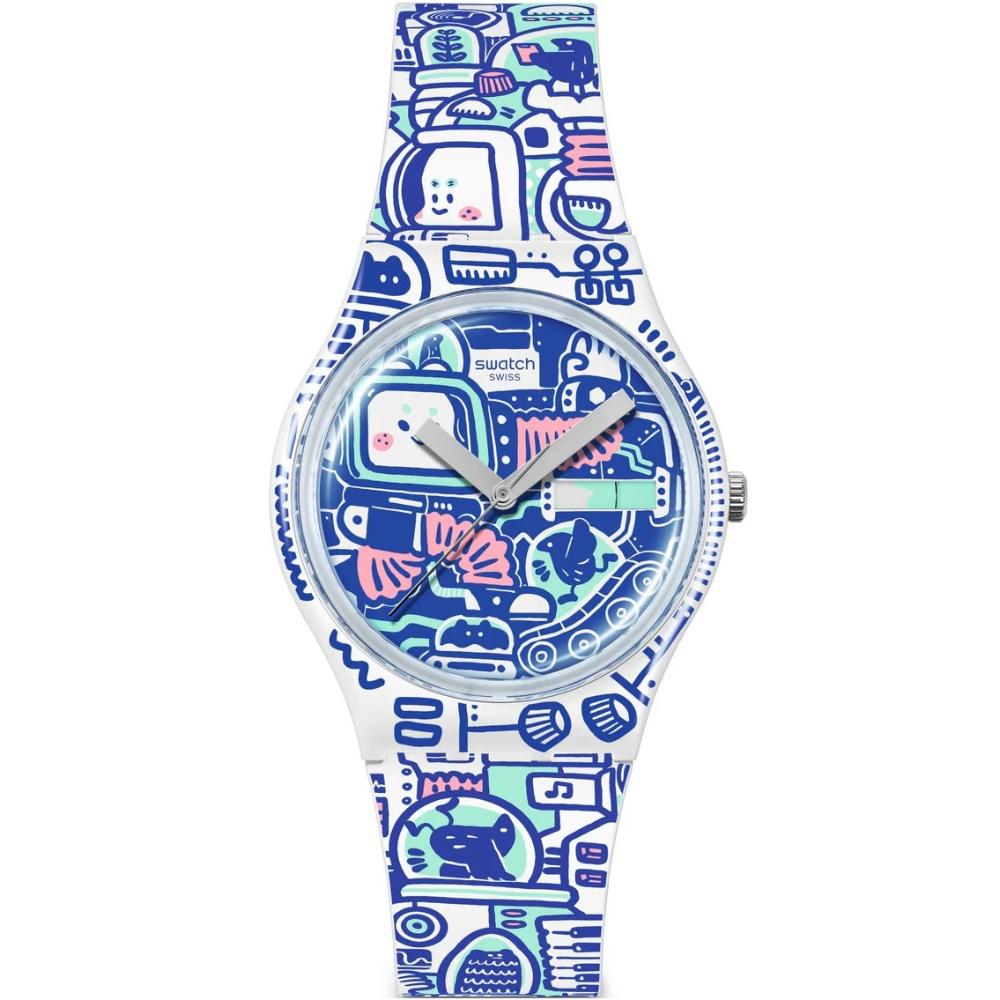 SWATCH Originals B-Bot 34mm Multicolor Silicone Strap SO28Z702