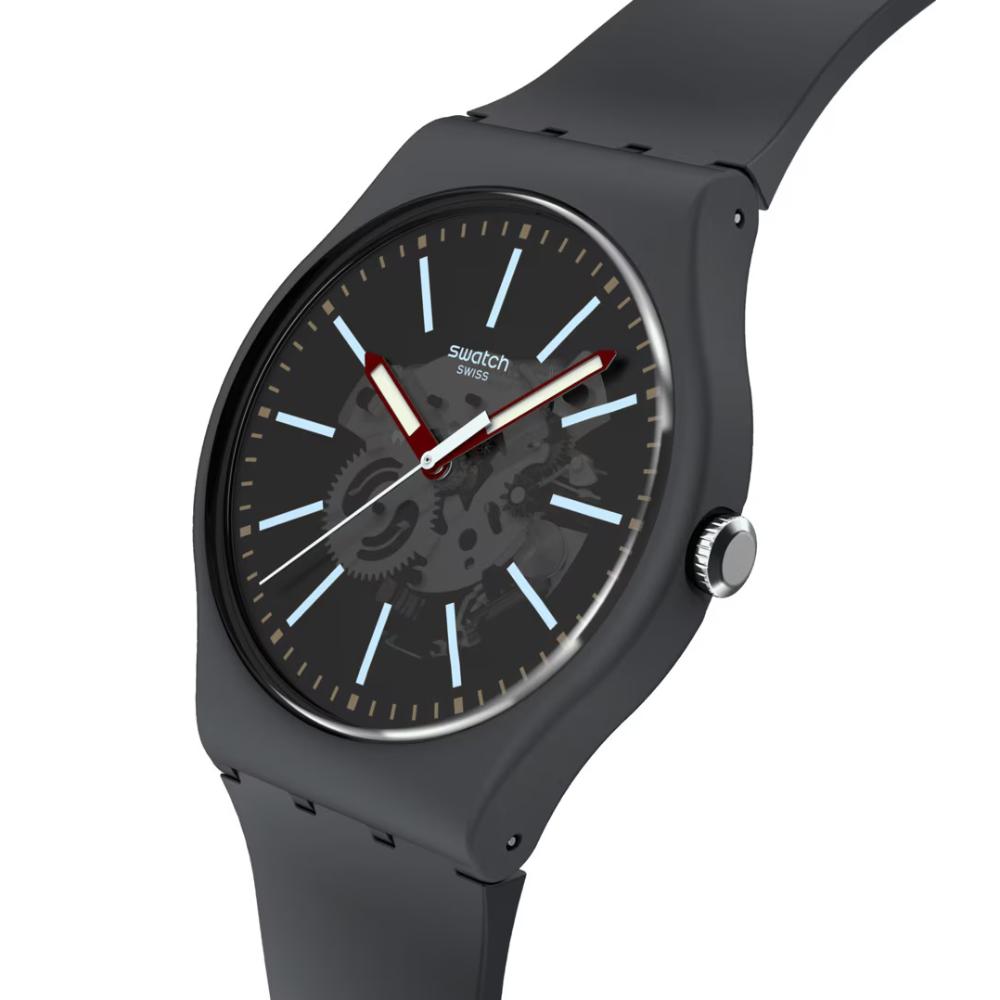 SWATCH Coblestone Street Three Hands 41mm Grey Silicon Strap SO29A101