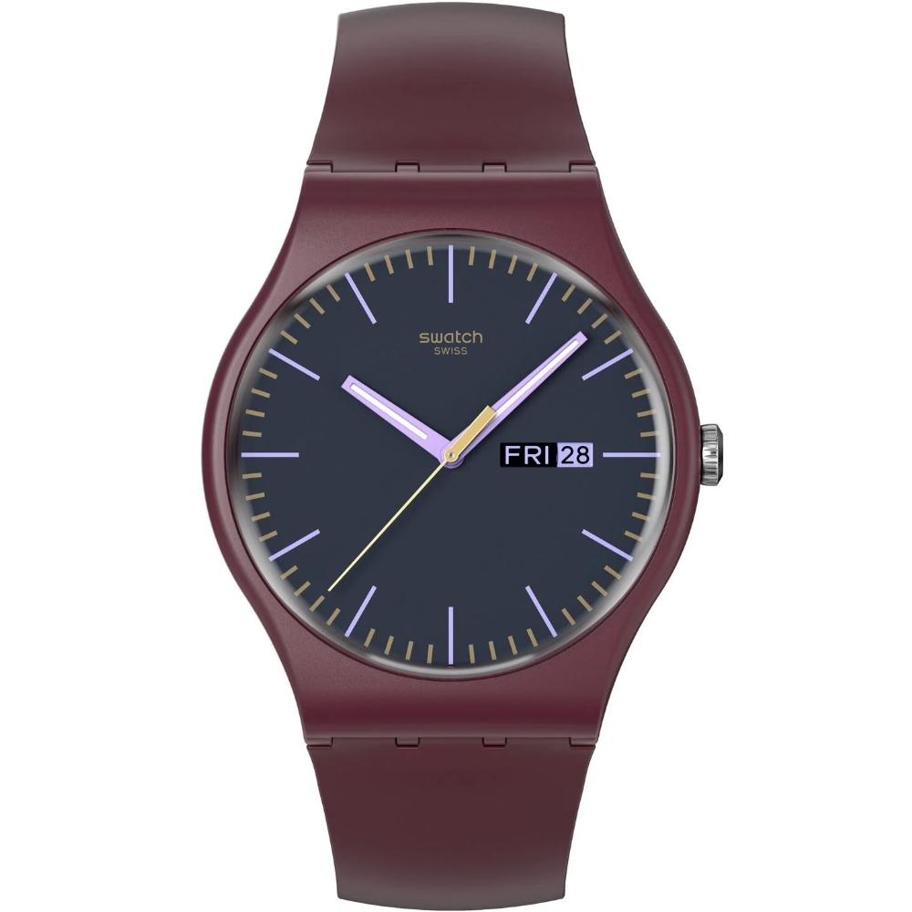 SWATCH Burgundy Berry Three Hands 41mm Red Silicon Strap SO29R707