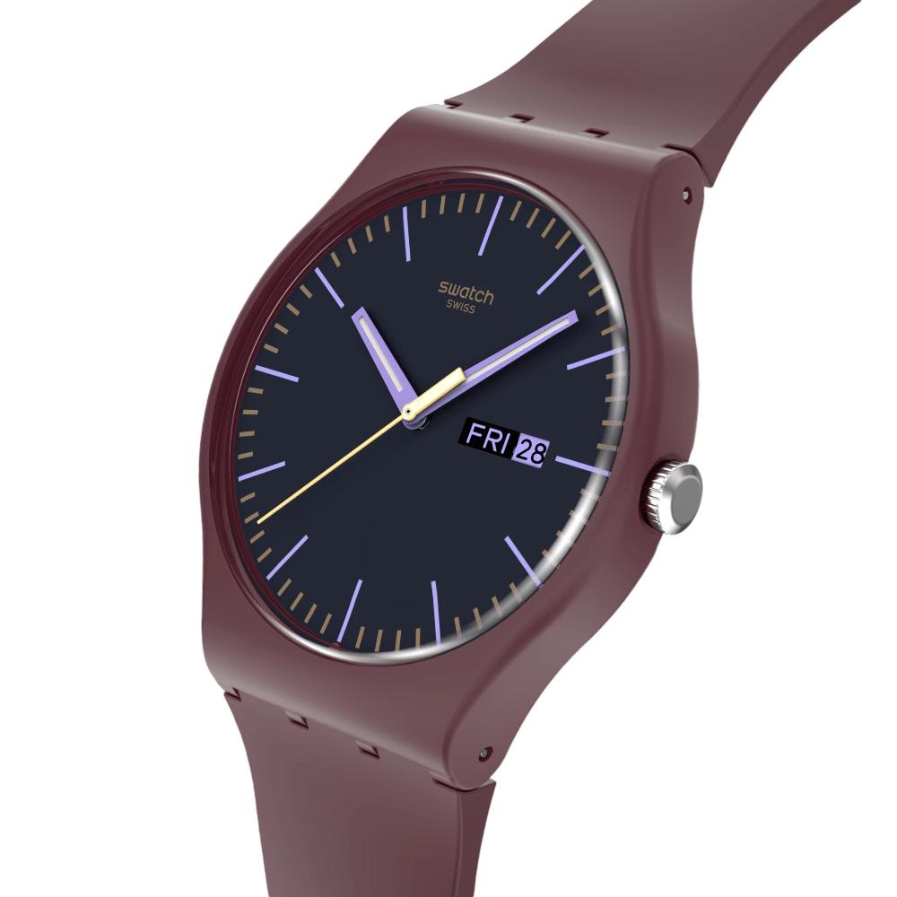 SWATCH Burgundy Berry Three Hands 41mm Red Silicon Strap SO29R707