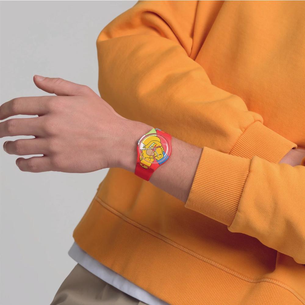 SWATCH The Simpsons Colllection Valentine's Day Sweet Embrace 41mm Red Silicon Strap SO29Z120 - 7