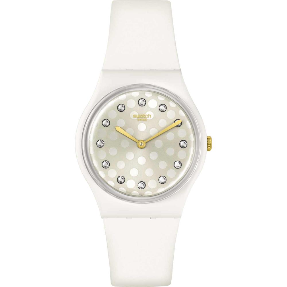 SWATCH Holiday Collection Sparkle Shine Crystals 34mm White Silicon Strap SO31W109