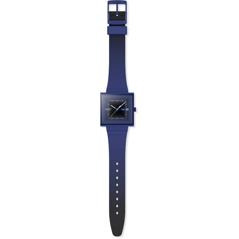 SWATCH Bioceramic Squarely Blacklight 41.8mm Blue Biosourced Strap SO34N700