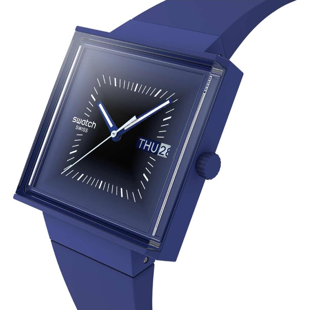 SWATCH Bioceramic Squarely Blacklight 41.8mm Blue Biosourced Strap SO34N700