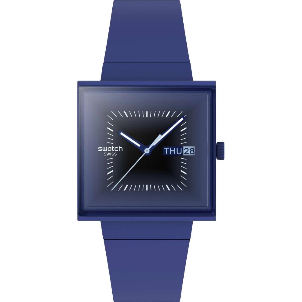 SWATCH Bioceramic Squarely Blacklight 41.8mm Blue Biosourced Strap SO34N700