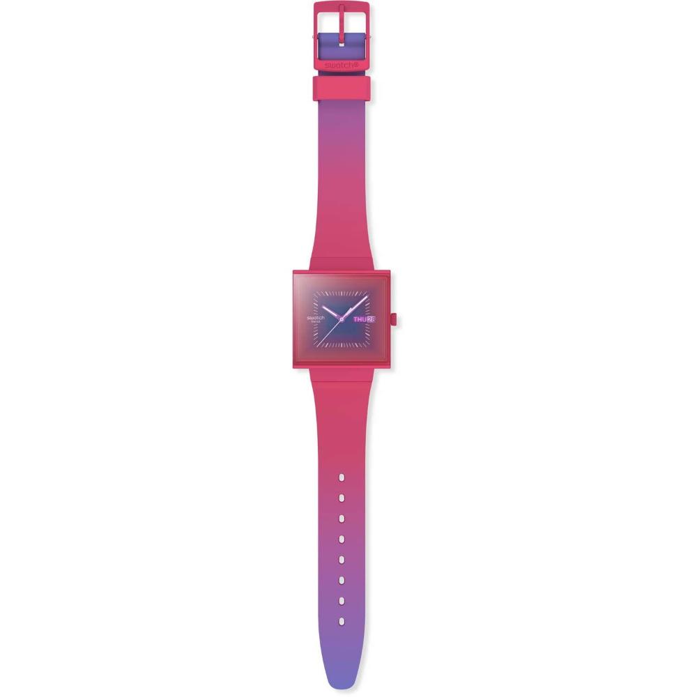 SWATCH Bioceramic Squarely Berry 41.8mm Pink Biosourced Strap SO34R700