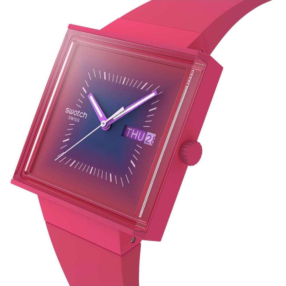 SWATCH Bioceramic Squarely Berry 41.8mm Pink Biosourced Strap SO34R700