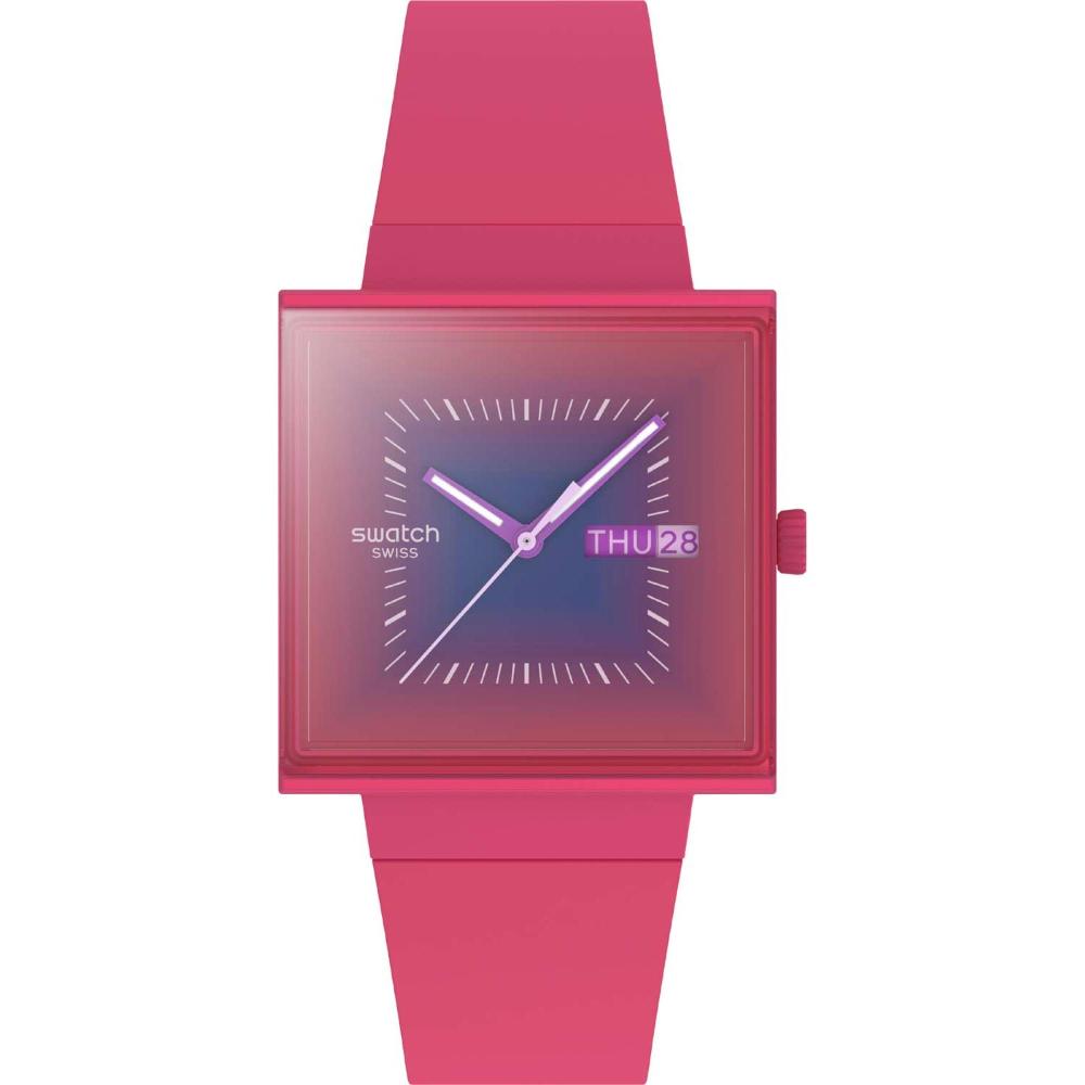 SWATCH Bioceramic Squarely Berry 41.8mm Pink Biosourced Strap SO34R700