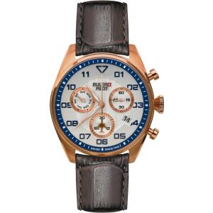 BULER Pilot Chronograph 43mm Rose Gold Stailess Steel Brown Leather Strap SP03CS02 - 13231