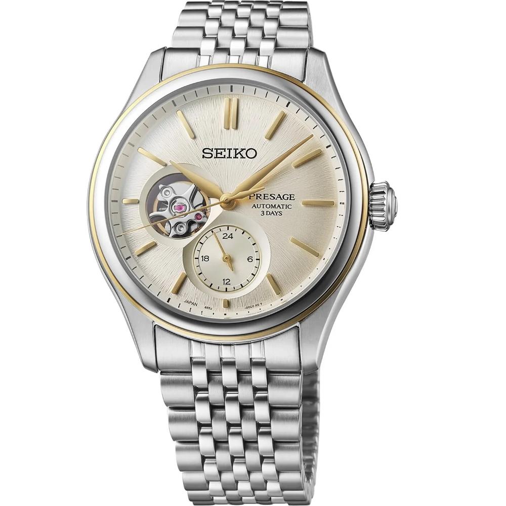 SEIKO Presage Classic Series 'Shiro-Iro' Open heart Automatic Champagne Dial 40.2mm Silver Stainless Steel Bracelet SPB480J1