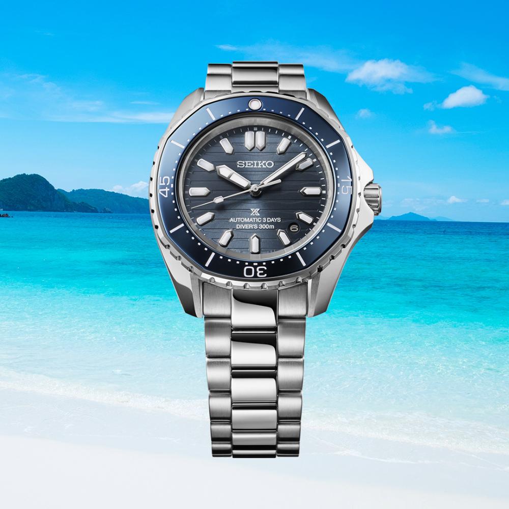 SEIKO Prospex Diver’s Polygonal in Coastline-Cobalt Automatic Blue Dial 41.3mm Silver Stainless Steel Bracelet SPB483J1